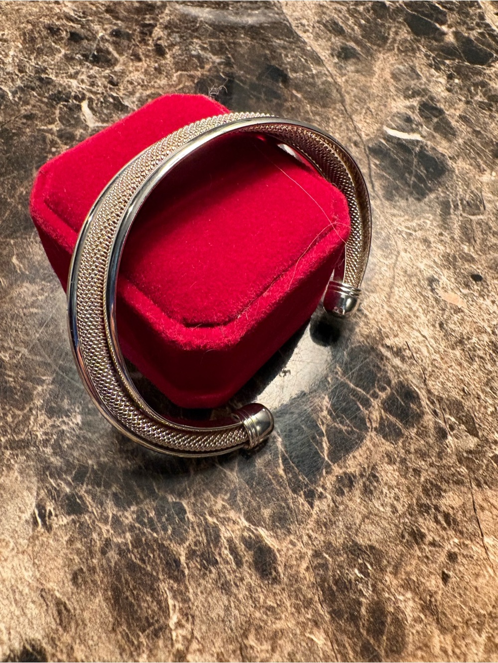 Silver Tone Textured Open Cuff Bracelet - Women's Jewelry